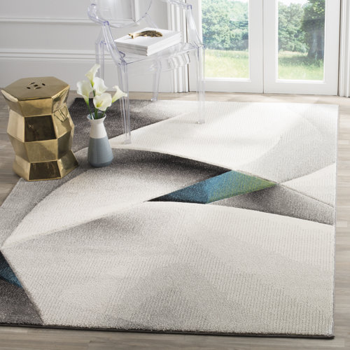 Orren Ellis Anne Abstract Power Loomed Gray/Teal Area Rug & Reviews